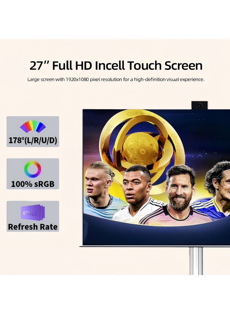 FlashHawk 27 Inch Portable TV Touch Screen Monitor with Adjustable Floor Stand And Smart Android OS  | Build-in Camera | 6G RAM+128G Storage, 9000aMh Battery 10H Video Play Time - Image 5